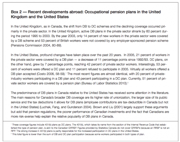 Box 2 Recent developments abroad Occupational pension plans in the United Kingdom and the United States