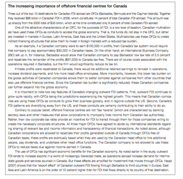 The increasing importance of offshore financial centres for Canada